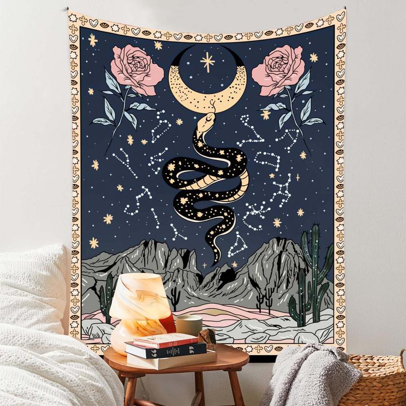 Snake & Flower Print Design Tapestry for Decoration, 1 Count Creative Wall Hanging Decor for Home Living Room Bedroom, Home Decor Accessories