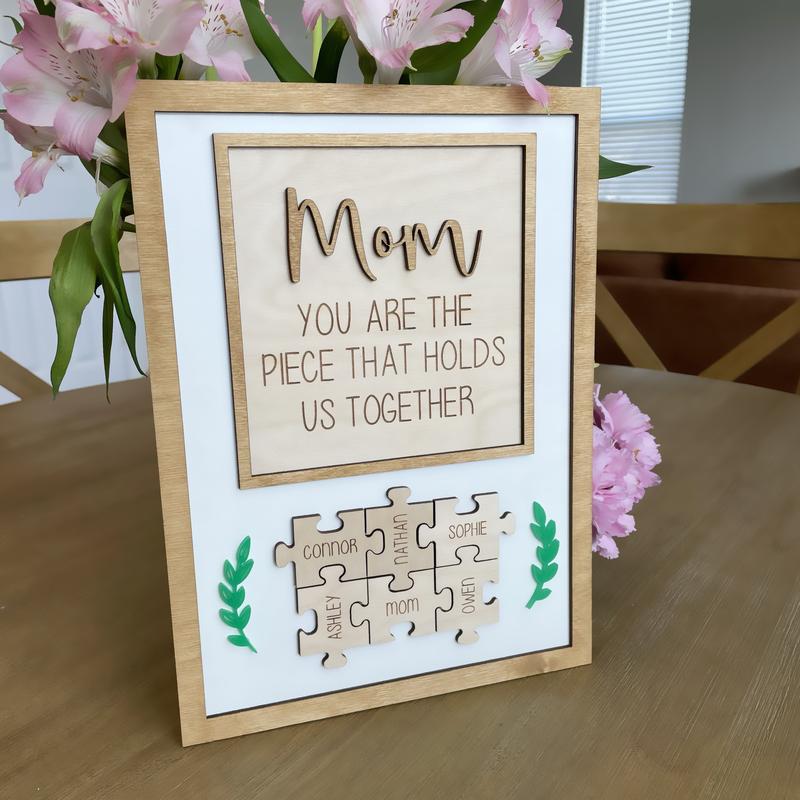 Personalized Puzzle Piece Mom Gift Sign Custom Mothers Day Gift Wall Decor Family Keepsake Siblings Puzzle Wall Art Sign Parent Present