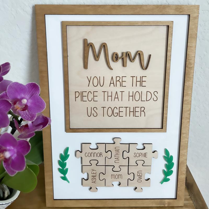 Personalized Puzzle Piece Mom Gift Sign Custom Mothers Day Gift Wall Decor Family Keepsake Siblings Puzzle Wall Art Sign Parent Present