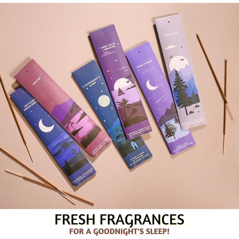 Incense Sticks, Set of 6 (120 Sticks) - Rosemary, Jasmine, Lavender, Sage, Sleep Incense Sticks, Insence Sticks Variety Pack - Insense Sticks, Natural and Non Toxic (Sleep)