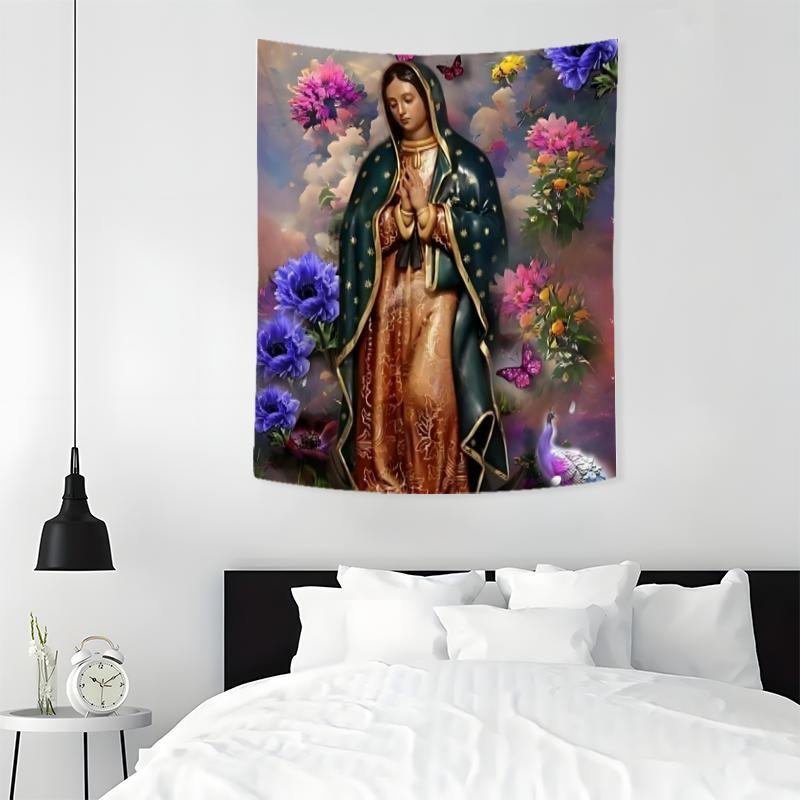 Floral Virgin Mary Pattern Tapestry, 1 Count Aesthetic Wall Hanging Decor, Polyester Tapestry for Bedroom Home Office Decor