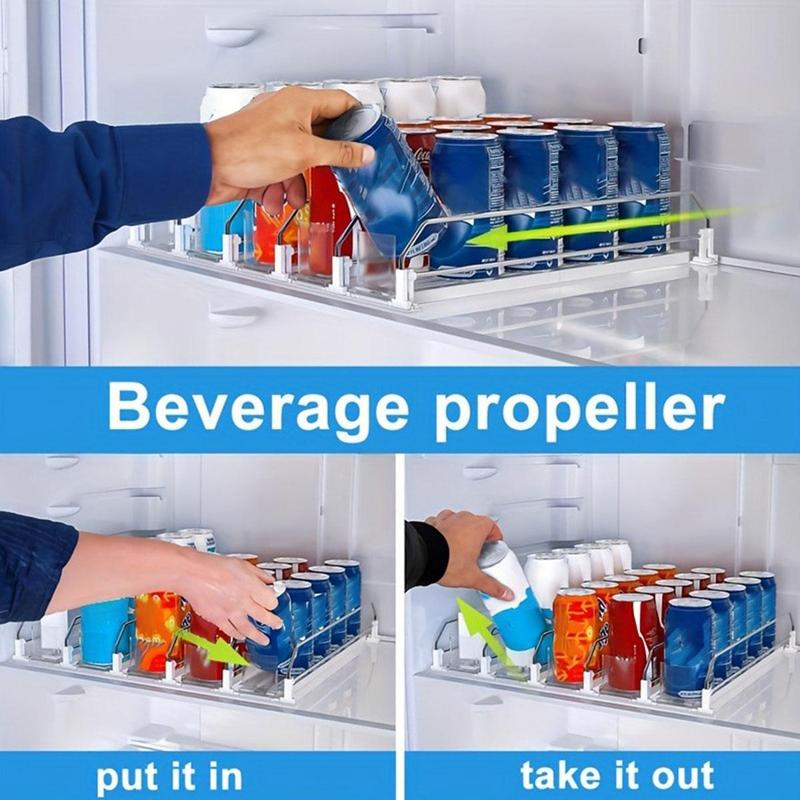 Refrigerator Self Pushing Beverage Dispenser, Adjustable Beverage Push Rod Slide, Easy To Clean Refrigerator Organizer for Storage Room & Kitchen