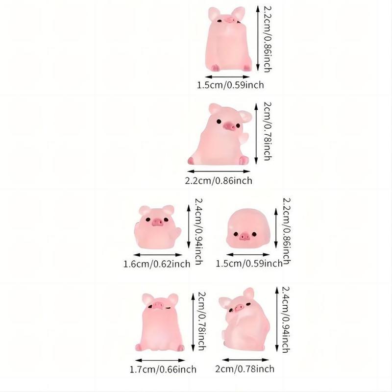 Mini Glowing Pig Design Ornament, 24pcs 36pcs Cute Resin Desk Ornament, Home Decor Supplies for Indoor & Outdoor Garden