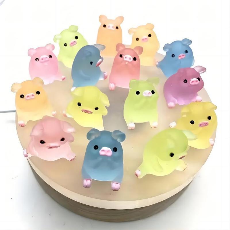 Mini Glowing Pig Design Ornament, 24pcs 36pcs Cute Resin Desk Ornament, Home Decor Supplies for Indoor & Outdoor Garden