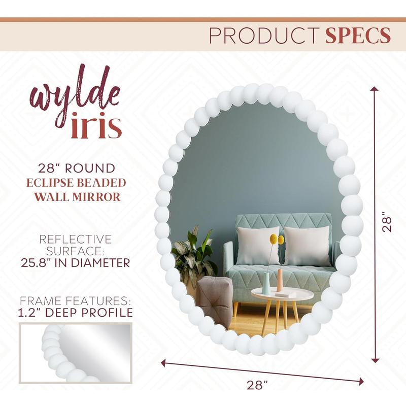 Eclipse 28 Inch Round Wall Mirror, White Mirror for Entryway, Living Room, Bathroom