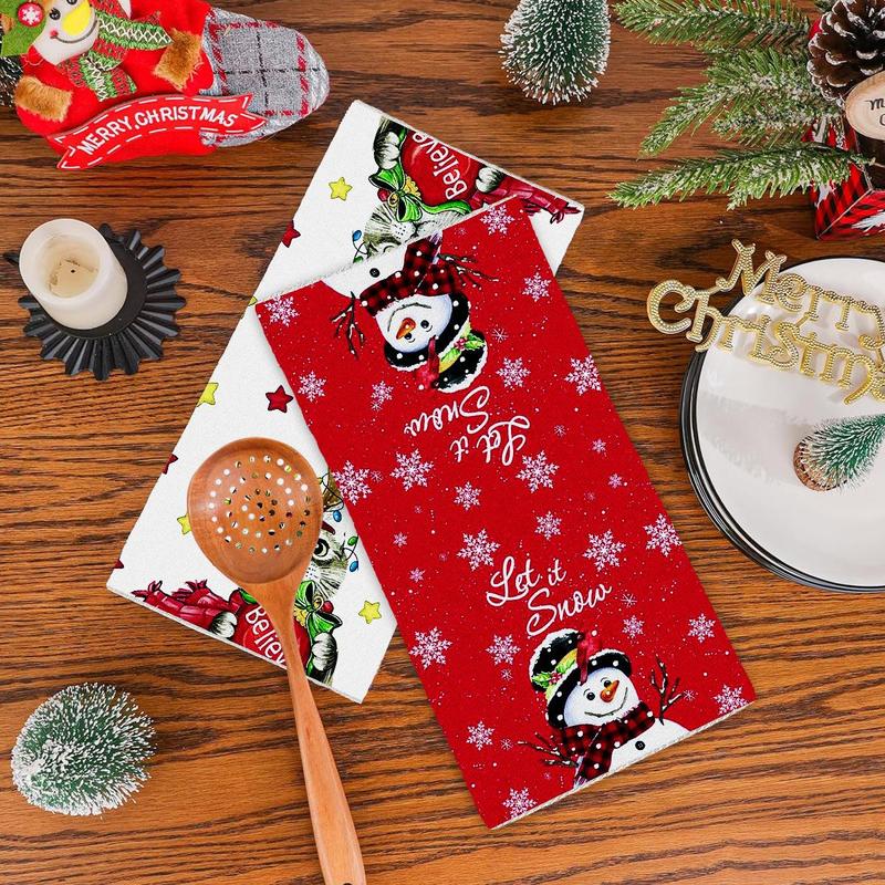 Cartoon Christmas Theme Towel, 1 Count Soft Absorbent Hand Towel, Household Bathroom Towel, Kitchen Towel, Housewarming Gift