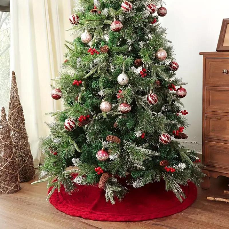 Christmas Tree Skirt, 1 Count Solid Color Knitted Tree Skirt, Soft Floor Cushion for Family Holiday Decoration, Festive Atmosphere