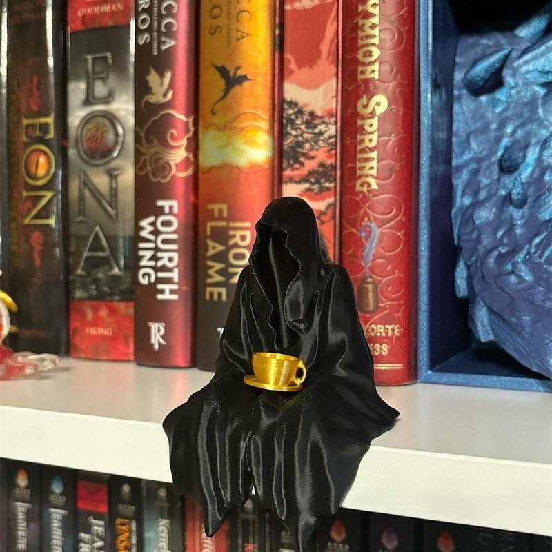 3D Printed sitting ghost book decor nook suriel hooded figure sitting figurine Decoration Eye Spooky