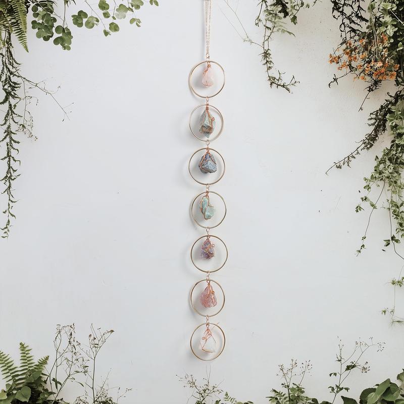 Natural Raw Crystal Gemstones Healing Chakra Wall Hanging Ornament for Home Decor, Raw Stone Wall Hanging Hangable