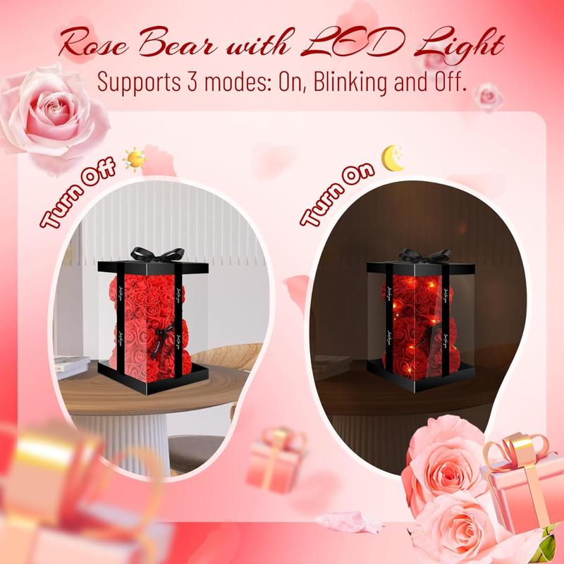 [Fast Shipping]  Bear Rose, 9 inch Flower Bear with Led Light, Romantic Christmas Valentines Day Anniversary Birthday Gifts for Women Wife Girlfriend, for Mom Daughter Girls Kids (Red)