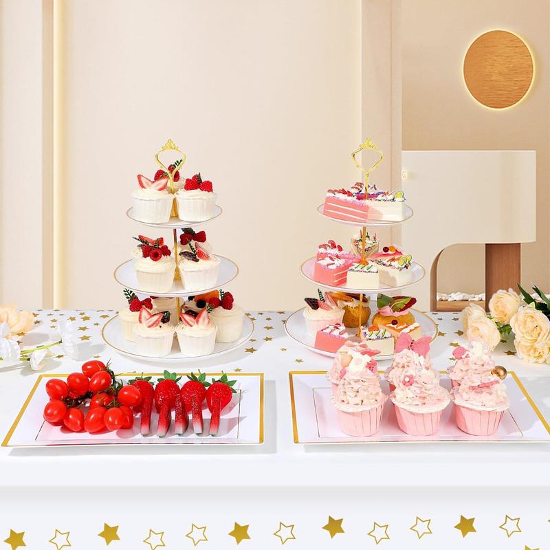 DI QIU REN 8PCS Cake Stand Set, Plastic Cupcake Stands with Gold Rim, Dessert Display Stands Set for Wedding Birthday Party Baby ShowerTea Party