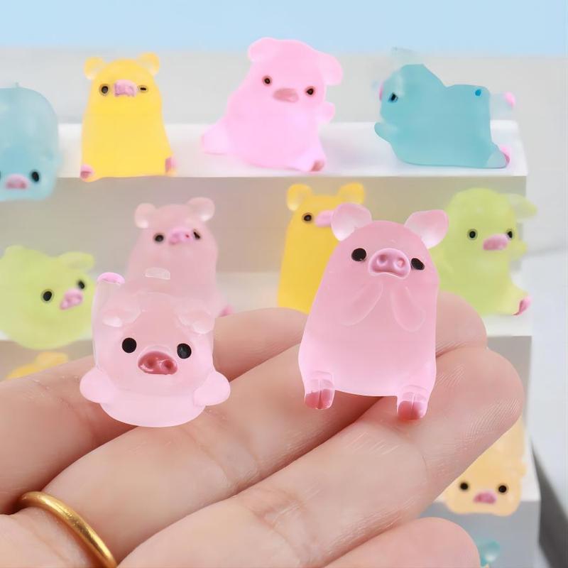 Mini Glowing Pig Design Ornament, 24pcs 36pcs Cute Resin Desk Ornament, Home Decor Supplies for Indoor & Outdoor Garden