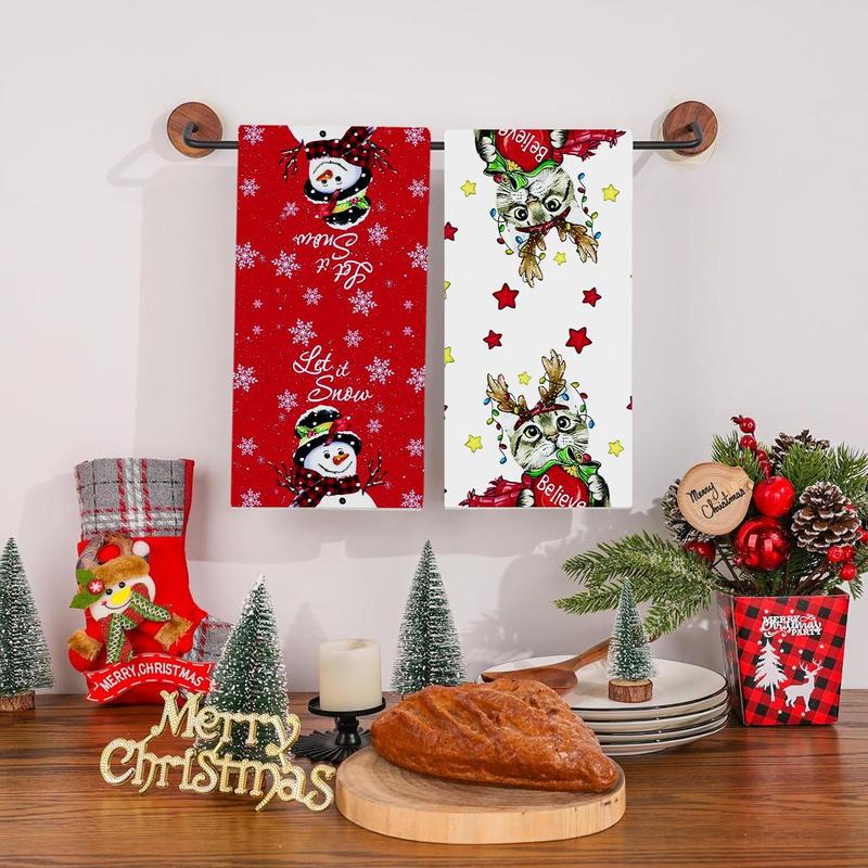 Cartoon Christmas Theme Towel, 1 Count Soft Absorbent Hand Towel, Household Bathroom Towel, Kitchen Towel, Housewarming Gift