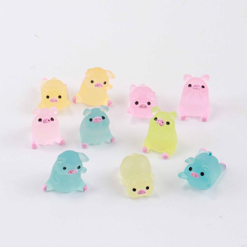 Mini Glowing Pig Design Ornament, 24pcs 36pcs Cute Resin Desk Ornament, Home Decor Supplies for Indoor & Outdoor Garden