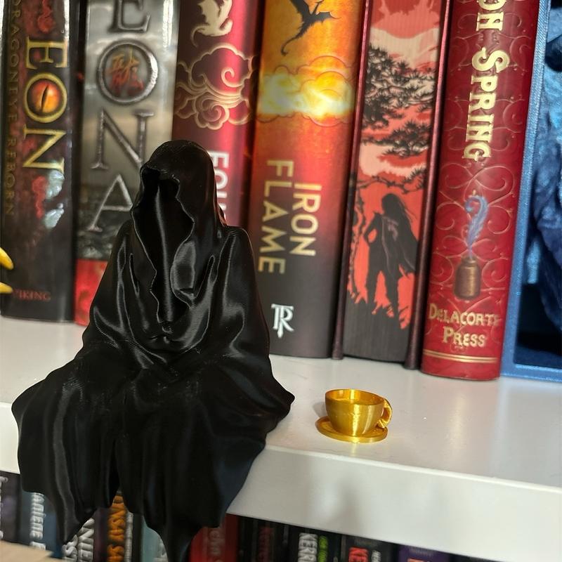 3D Printed sitting ghost book decor nook suriel hooded figure sitting figurine Decoration Eye Spooky