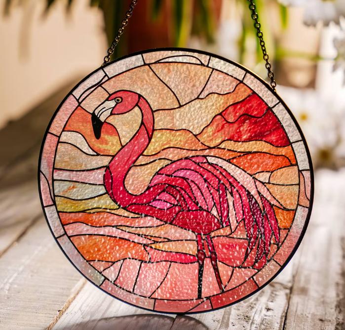 Flamingo Stained Glass Sun Catcher Bird Light Catcher Window Hanging Flamingo Home Decoration