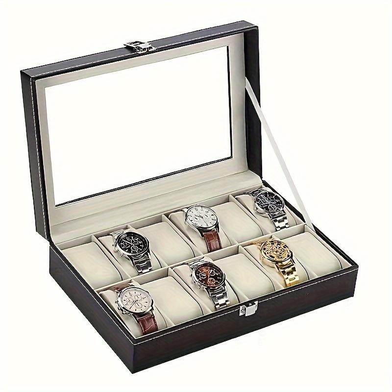 Watch Bracelet Display Storage Box, 1 Count 12-grid PU Leather Watch Bracelet Display Storage Box with Lock, Home Organizer for Living Room Bedroom