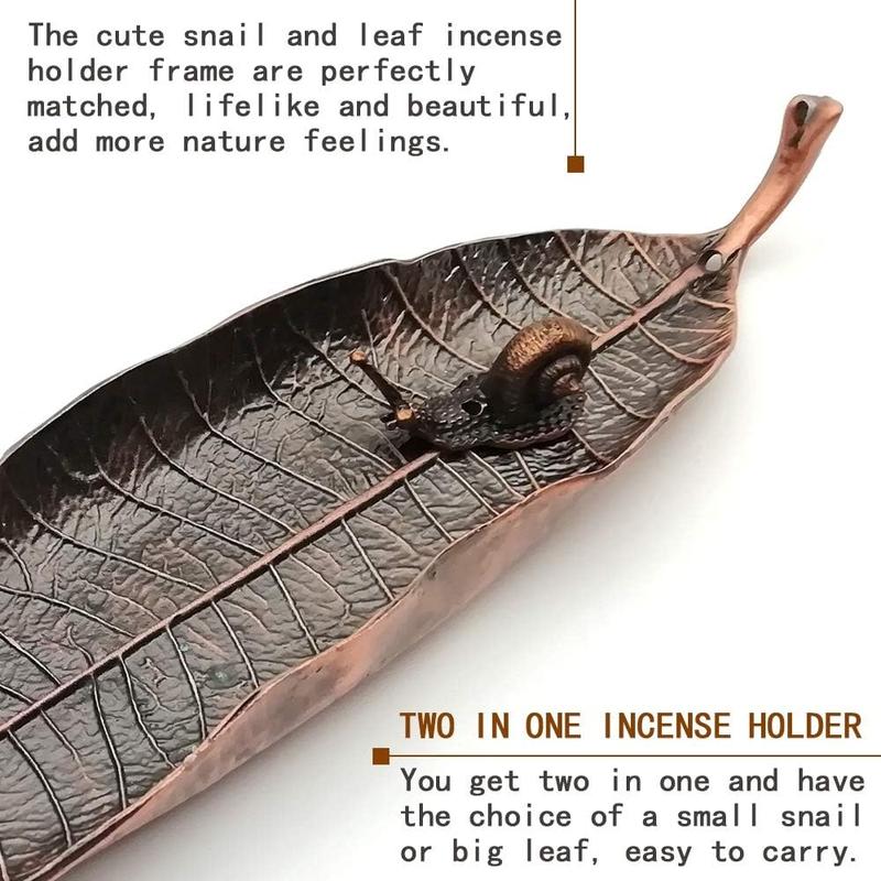 Incense Holder Set - Leaf and Snail Incense Burner,Incense Holders for Sticks Ash Catcher,Durable Zinc Alloy Materia,Modern  Design,Incense Ash Catcher Tray, for Meditation,Yoga,Home,Office