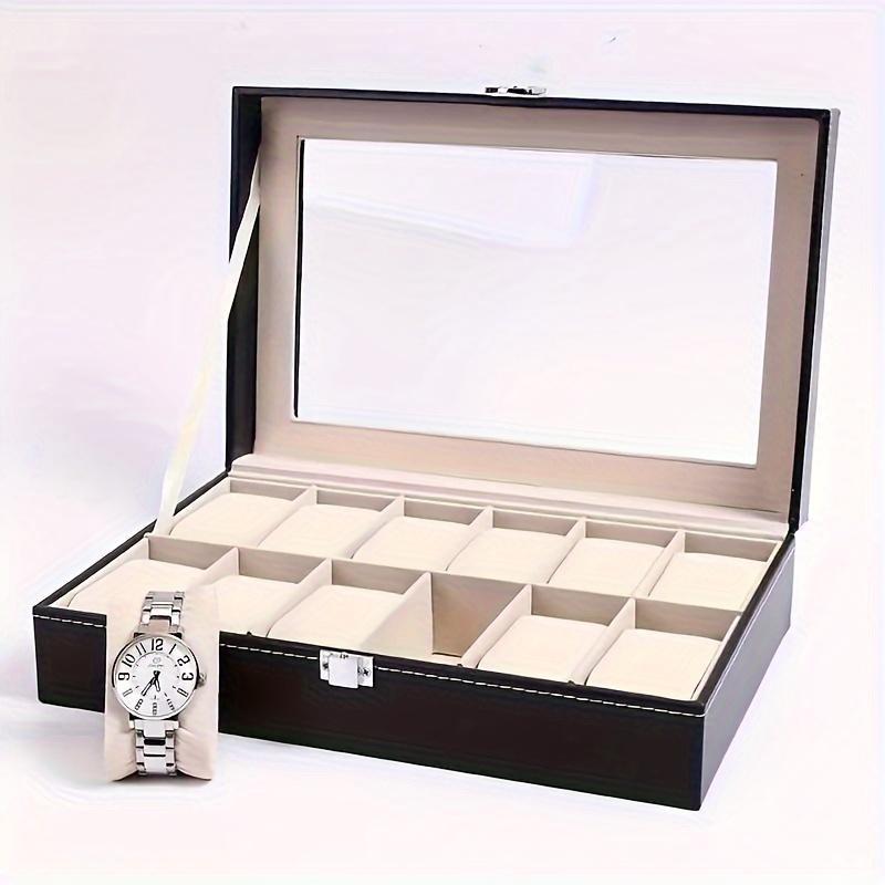 Watch Bracelet Display Storage Box, 1 Count 12-grid PU Leather Watch Bracelet Display Storage Box with Lock, Home Organizer for Living Room Bedroom