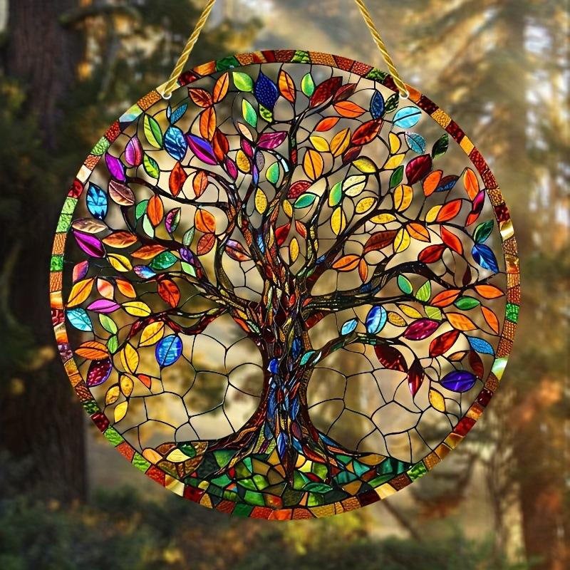 Tree of Life colorful acrylic stained glass window hanging, Retro Painting Hangable Ornaments