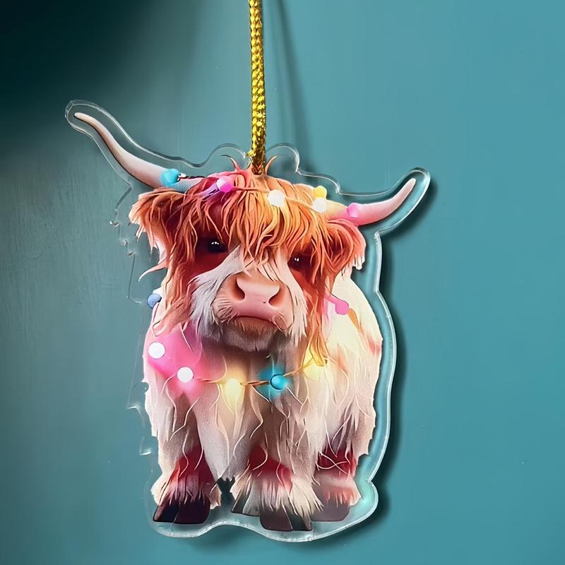 Cute Highland Cow Design Hanging Ornament, 1 Count Acrylic Christmas Tree Hanging Decoration, Hanging Decor for Home Party Festival