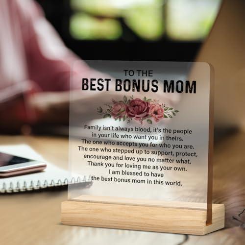 Bonus Mom Gift From Daughter Son, Bonus Mom Mothers Day Gifts, Thank You Gifts for Bonus Mom, Best Bonus Mom Acrylic Sign Keepsake Present