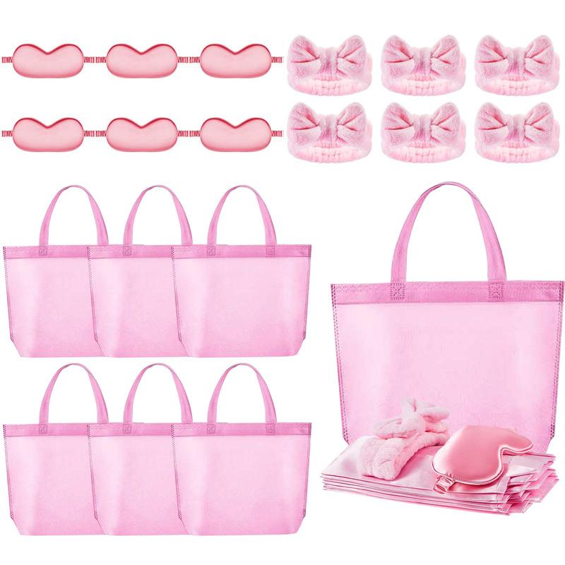 Spa Party Supplies Set, 6 Sets Including Tote Bag & Bow Decor Headband & Spa Eye Mask, Party Gift Package for Women & Girls