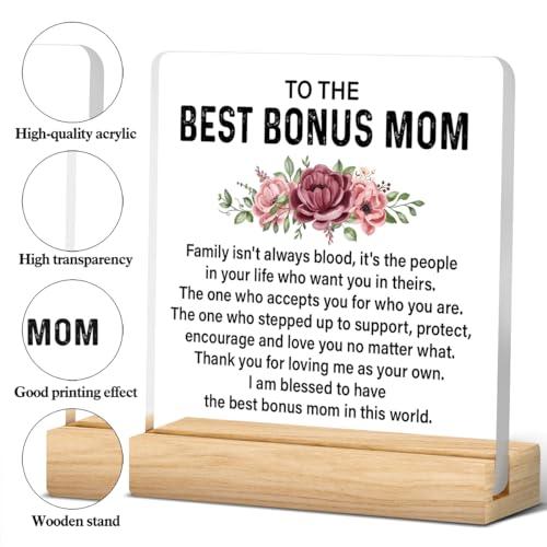 Bonus Mom Gift From Daughter Son, Bonus Mom Mothers Day Gifts, Thank You Gifts for Bonus Mom, Best Bonus Mom Acrylic Sign Keepsake Present