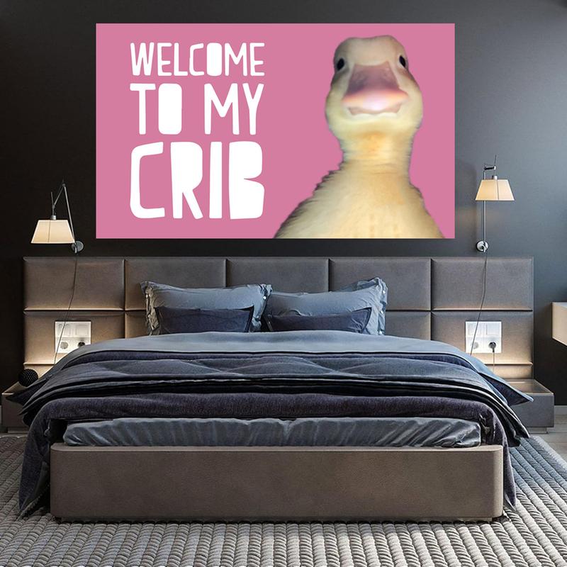 Welcome to My Crib Flag 3×5ft Duck Meme Flag Home Decor Wall Hanging College Dorm Decor Banner