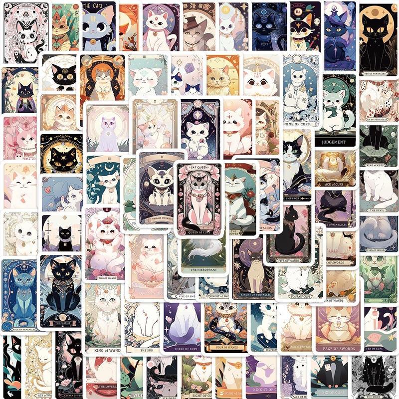 78pcs Cartoon Cat Tarot Series Graffiti Sticker, Creative Waterproof Decorative Stickers, Diy Decals For Water Bottle, Laptop, Phone Case, Scrapbooking, Journal Making