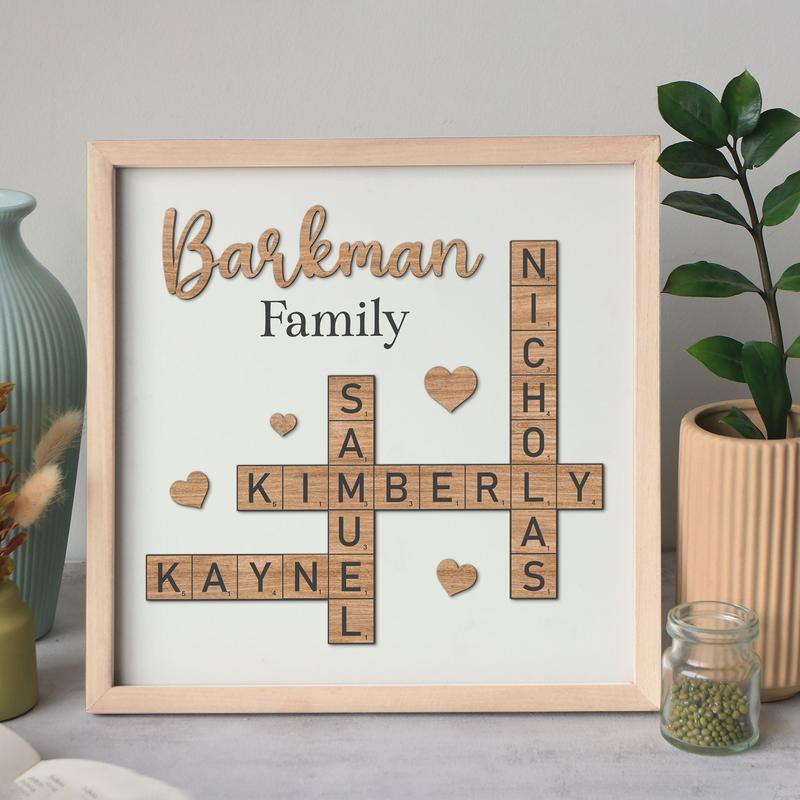 Personalized Family Name Sign Crossword Scrabble Wooden Sign Custom Family Letter Tile Name Puzzle Last Name Sign Best Friend Gifts