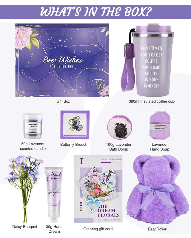 Christmas Gifts - Gift Baskets for Women Friends Mom Her Sister Wife Girlfriend Coworker, Lavender Spa Gift Set for Christmas Gifts, Gifts for Women, Birthday Gifts for Women