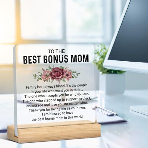 Bonus Mom Gift From Daughter Son, Bonus Mom Mothers Day Gifts, Thank You Gifts for Bonus Mom, Best Bonus Mom Acrylic Sign Keepsake Present