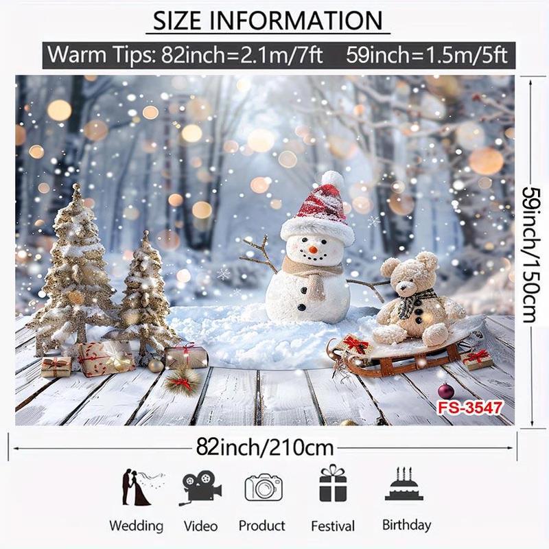 Winter Themed Backdrop, 1 Count Snowman & Snowy Forest Pattern Backdrop, Xmas Holiday Party Decor Banner, Studio Photography Photo Booth Props