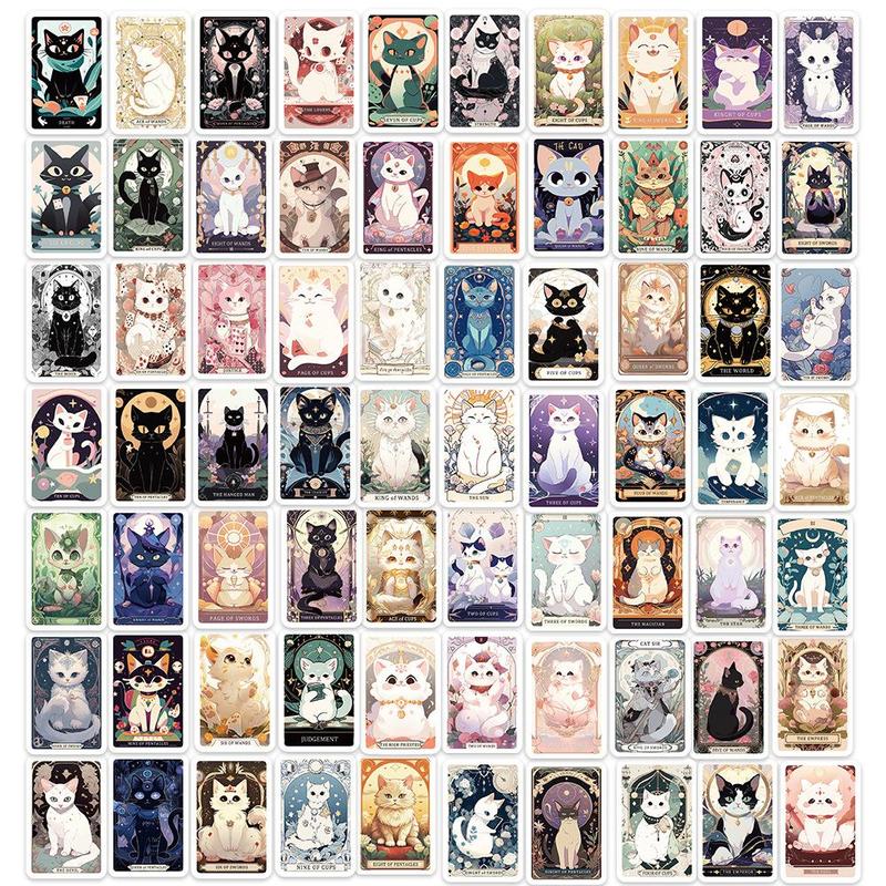 78pcs Cartoon Cat Tarot Series Graffiti Sticker, Creative Waterproof Decorative Stickers, Diy Decals For Water Bottle, Laptop, Phone Case, Scrapbooking, Journal Making