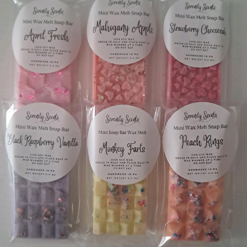 Minis! Sample Size Mini Wax Melt Snap Bar - Assorted Designs - 100% Soy Wax Candle Decor