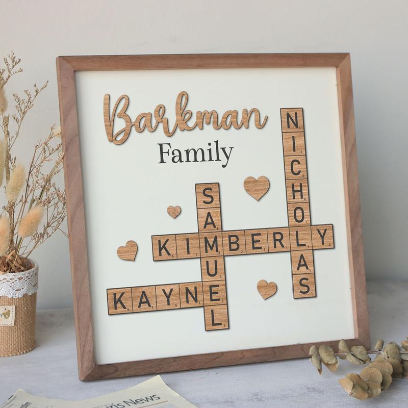 Personalized Family Name Sign Crossword Scrabble Wooden Sign Custom Family Letter Tile Name Puzzle Last Name Sign Best Friend Gifts