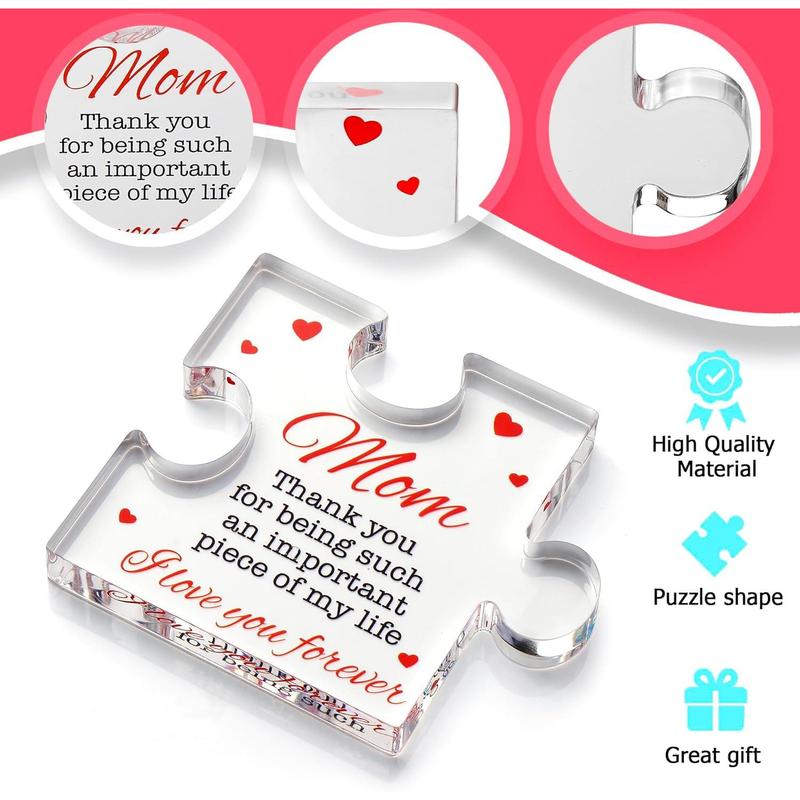 Mother's Day Gift, Gifts for Mom - Engraved Acrylic Block Puzzle Mom Present 4.1 x 3.5 inch - Cool Mom Presents from Daughter, Son, Dad - Heartwarming Mom Birthday Gift, Christmas