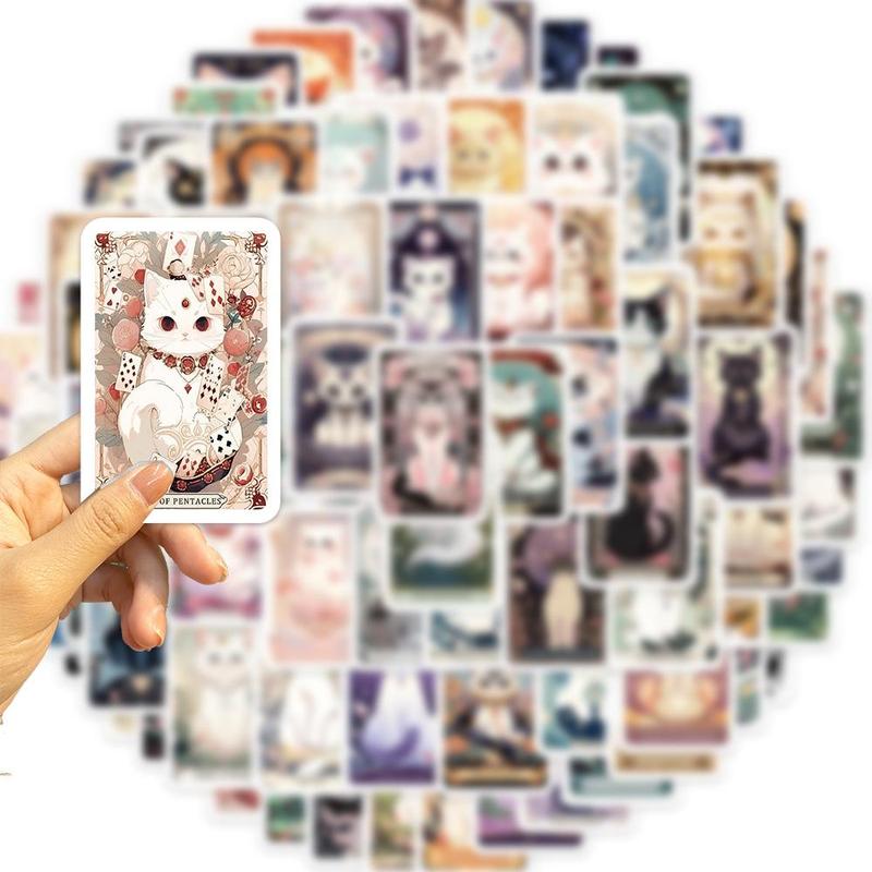 78pcs Cartoon Cat Tarot Series Graffiti Sticker, Creative Waterproof Decorative Stickers, Diy Decals For Water Bottle, Laptop, Phone Case, Scrapbooking, Journal Making