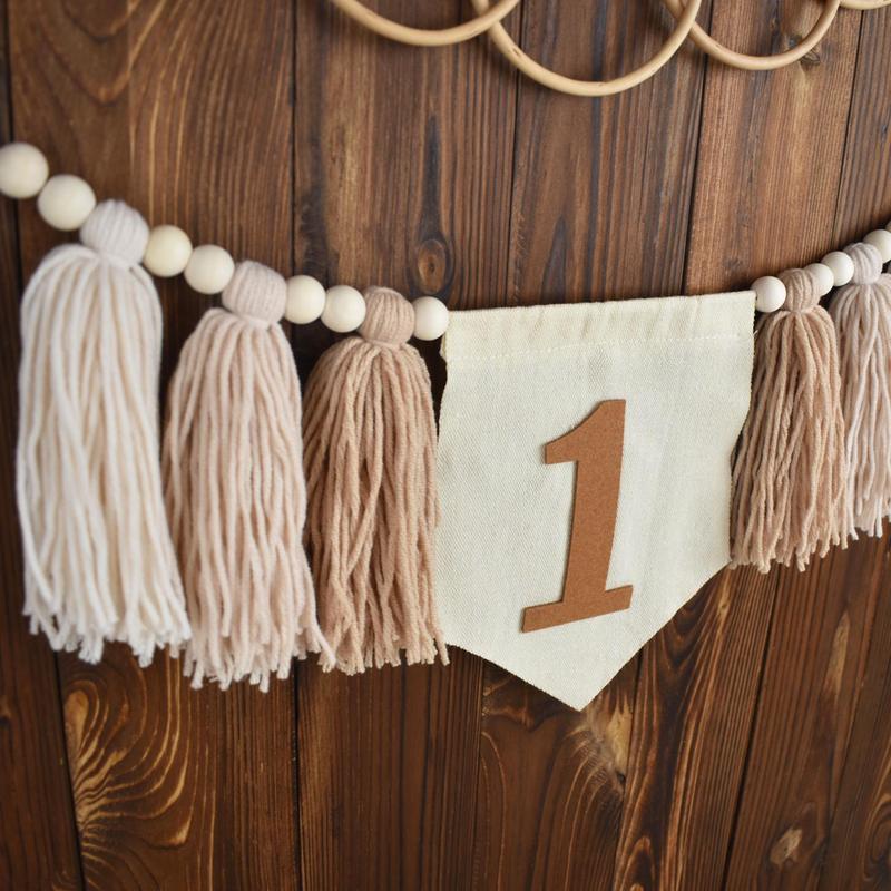 First Birthday Party Banner, 1 Count 1st Birthday Party High Chair Banner with Tassel, Photo Booth Prop for Birthday Party