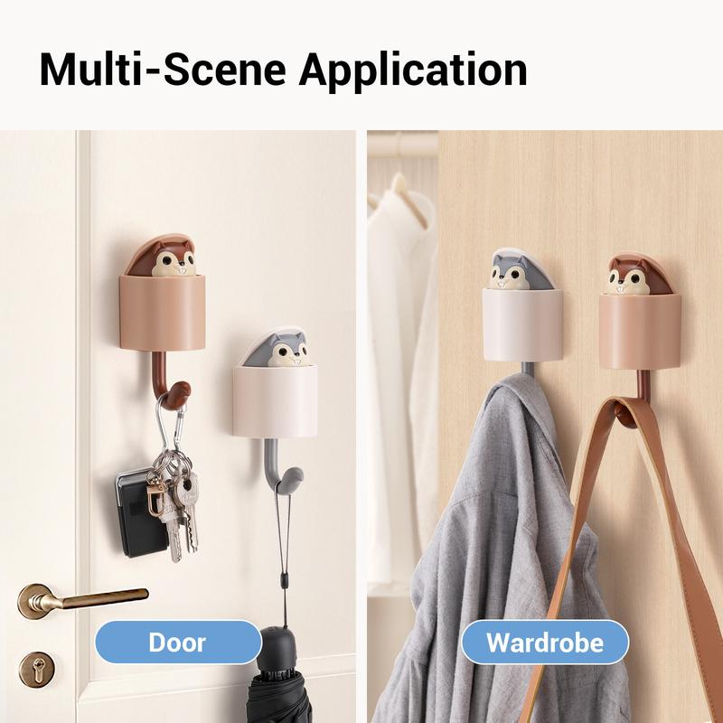 xCool Cute Animal Hooks for Hanging Key, Coat, Hat, Towel, Bag, Purse, Heavy Duty Waterproof Decorative Wall Hooks for Bathroom, Kitchen, 2PCS Adhesive Organiser Hangable