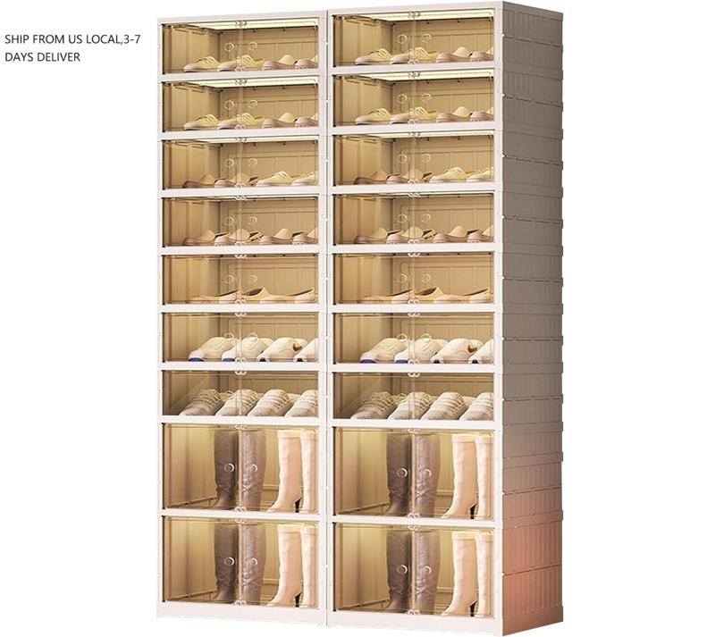 Special Offers--9-Tier Foldable Shoe Rack Box - Clear Plastic Stackable Shoe Cabinet, Space-Saving Storage Organizer, Magnetic Storage Cabinets, Collapsible Shoeboxes