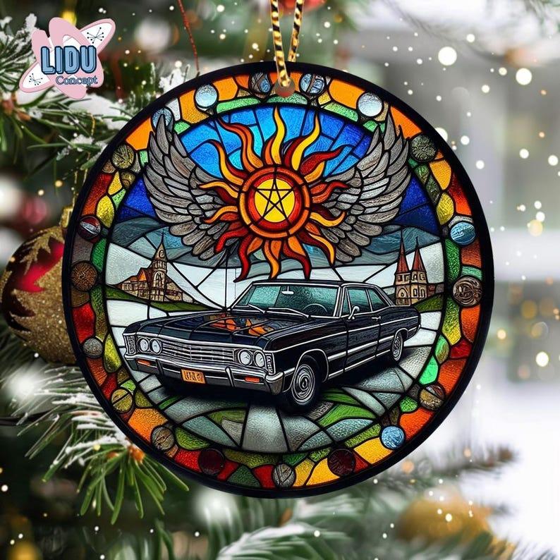 Supernatural Ceramic Ornament, Movie stained glass Ornament, Holiday Ornament, Sam And Dean, Winchester Christmas, Home Office Decoration