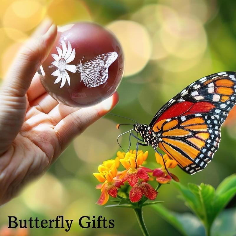 OneLight 3D Butterfly Crystal Ball 60mm Gifts Ideas for Girlfriend Wife Mom Couple Birthday, Christmas Gift Her Butterfly on Sunflower in Glass Ball with Stand Butterfly Sphere Novelty Home Decor