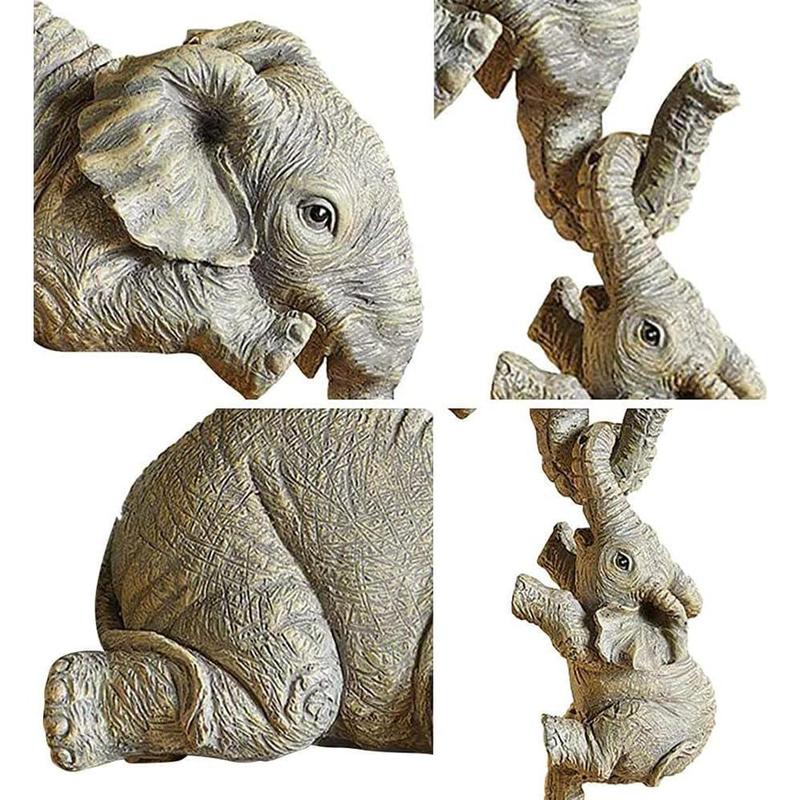 3Pcs Set Elephant Shelf Sitter, Mother Elephant Hanging Baby Elephants, Mantelpiece Decoration, Elephant Statue Sculpture Resin Figurines for Home Decor Ornaments