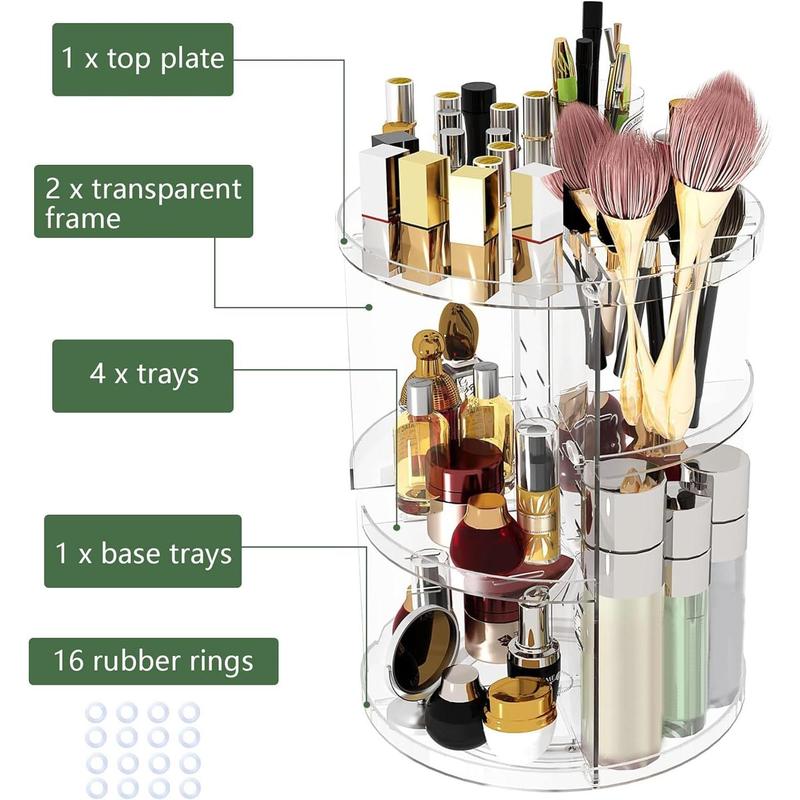 AHOME 360 Rotating Makeup Organizer, Adjustable Cosmetic Storage Organizer Shelf, Large Capacity Make up Display Shelf, 6 Layers Adjustable Acrylic Shelf Height, Clear URMOP360C Racks