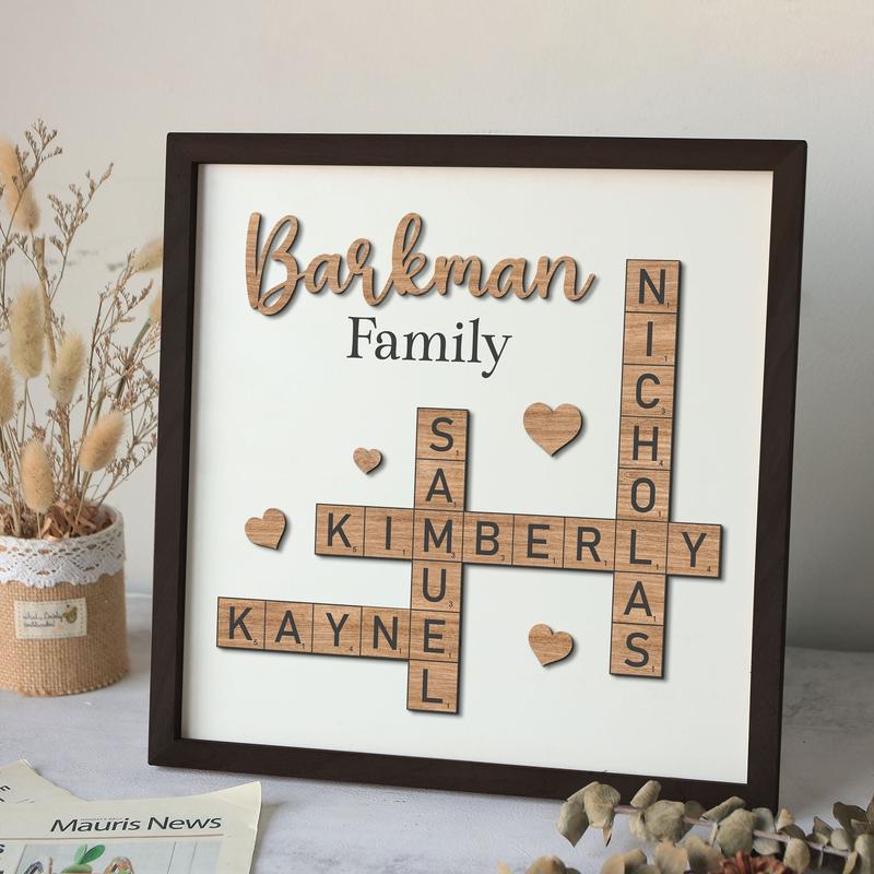 Personalized Family Name Sign Crossword Scrabble Wooden Sign Custom Family Letter Tile Name Puzzle Last Name Sign Best Friend Gifts