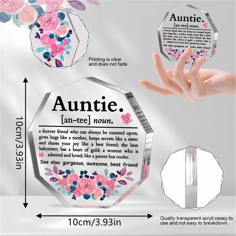 Acrylic Ornament, Flower & Letter Pattern Decorative Craft, Creative Gift for Auntie, Spring Decor 2024