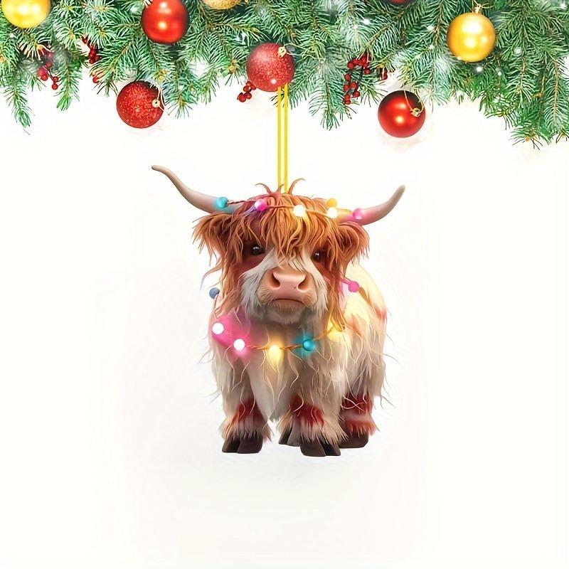 Cute Highland Cow Design Hanging Ornament, 1 Count Acrylic Christmas Tree Hanging Decoration, Hanging Decor for Home Party Festival