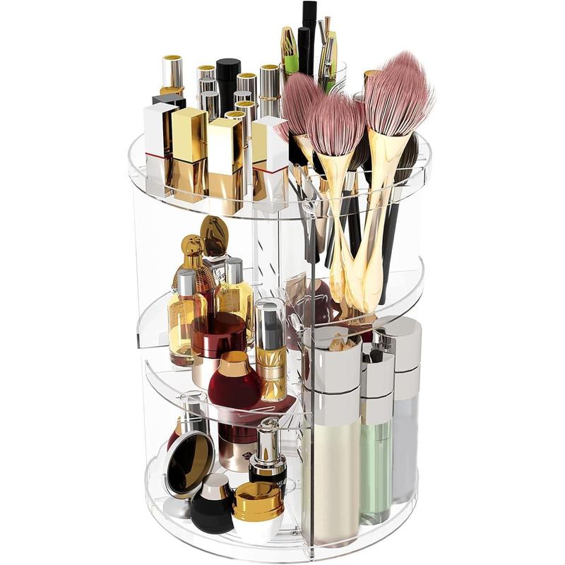 AHOME 360 Rotating Makeup Organizer, Adjustable Cosmetic Storage Organizer Shelf, Large Capacity Make up Display Shelf, 6 Layers Adjustable Acrylic Shelf Height, Clear URMOP360C Racks